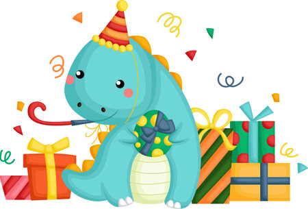a vector of a dinosaur themed birthday celebrationのイラスト素材