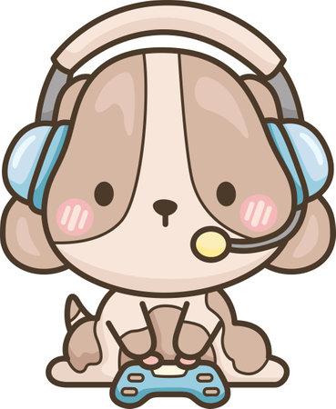 a vector of a dog playing a video gameのイラスト素材