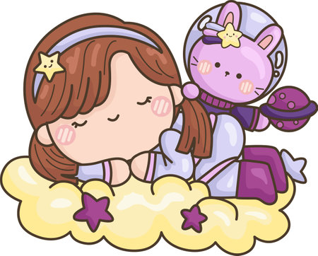 a vector of an astronauts girl and rabbitのイラスト素材