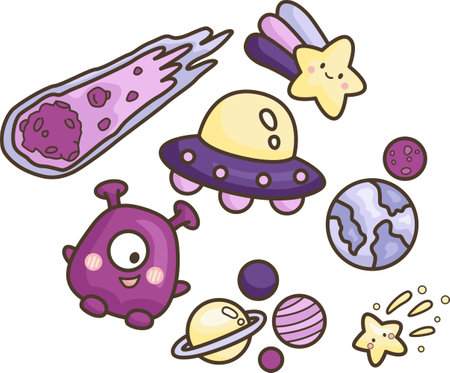 a vector of many items related to space and galaxyのイラスト素材