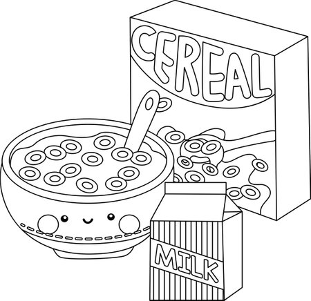 a vector of a cereal bowl in black and white coloringのイラスト素材
