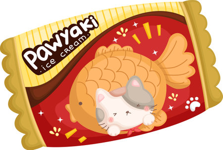 a vector of taiyaki ice cream with cat designのイラスト素材