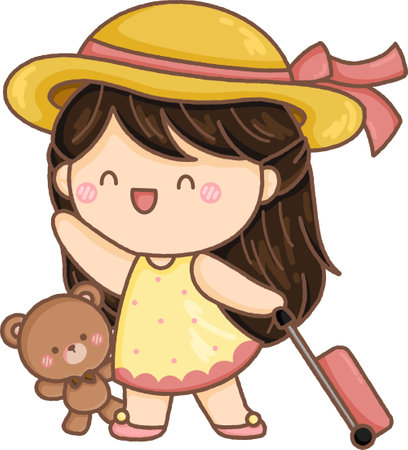 a vector of a girl dragging her luggageのイラスト素材