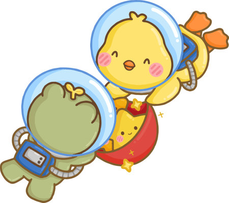 a vector of hand drawn frog and duck vectorのイラスト素材