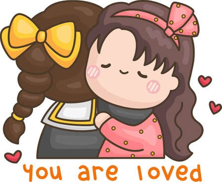 a vector of two girls hugging each otherのイラスト素材