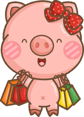 a vector of a cute pig with money related objectsのイラスト素材
