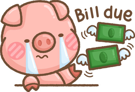 a vector of a cute pig with money related objectsのイラスト素材