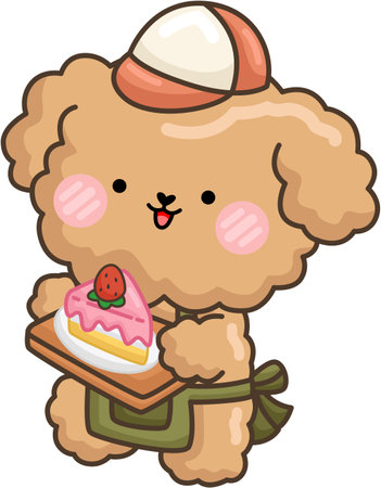 a vector of a cute dog and a slice of strawberry cakeのイラスト素材