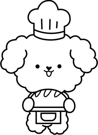 a vector of a cute poodle baking a bread in black and white colouringのイラスト素材