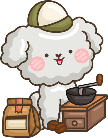 a vector of a cute poodle grinding coffee beansのイラスト素材