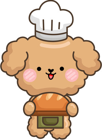 a vector of a cute poodle baking a breadのイラスト素材