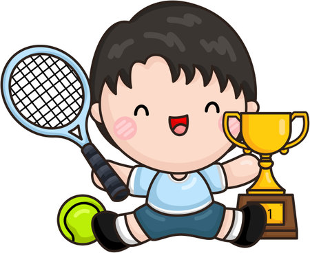 Cute Cartoon Kid Playing Tennisのイラスト素材