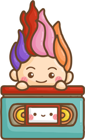 a vector of a cute boy with a casseteのイラスト素材