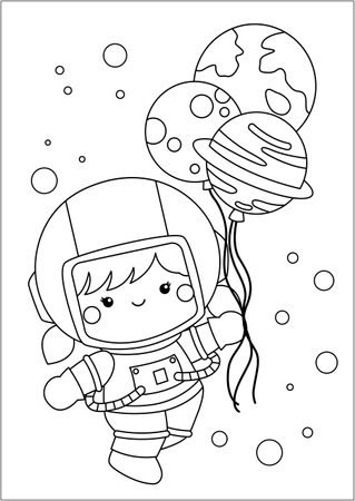 a vector of a coloring pages  of a girl astronautsのイラスト素材