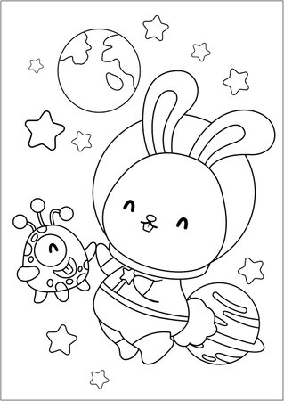 a vector of a coloring pages of astronauts rabbitのイラスト素材