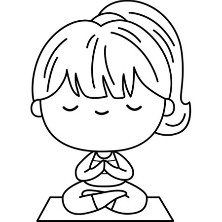 a vector of a woman doing yoga pose in black and white coloringのイラスト素材