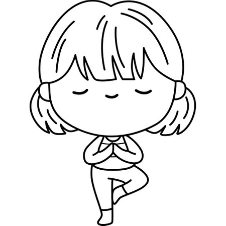 a vector of a woman doing yoga pose in black and white coloringのイラスト素材