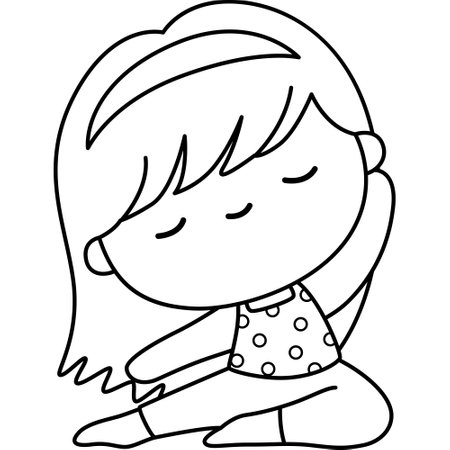 a vector of a woman doing yoga pose in black and white coloringのイラスト素材