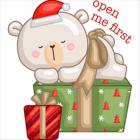 a vector of a bear and a Christmas giftのイラスト素材