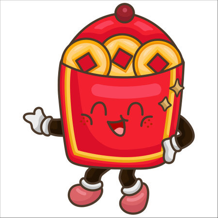 a vector of a cute red envelop with gold coin insideのイラスト素材