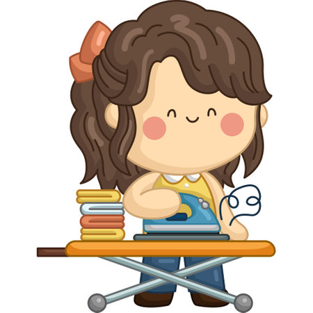 a vector of a girl ironing laundryのイラスト素材