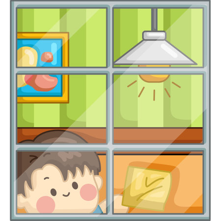 a vector of a boy cleaning windowのイラスト素材
