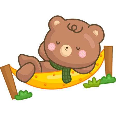 a vector of a bear sleeping in a hammockのイラスト素材