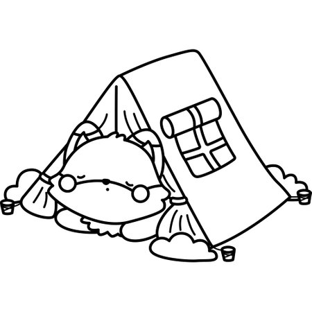 a cute vector of animals camping with a tent in black and white coloringのイラスト素材