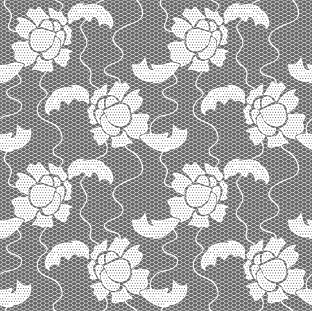 White lace  fabric seamless  pattern with flowersのイラスト素材