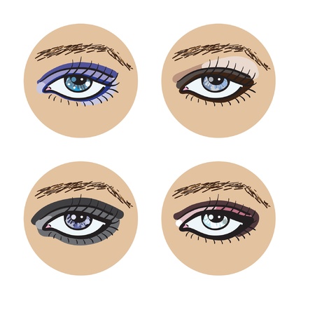Set of  illustrations with beautiful female eyes with different makeupのイラスト素材