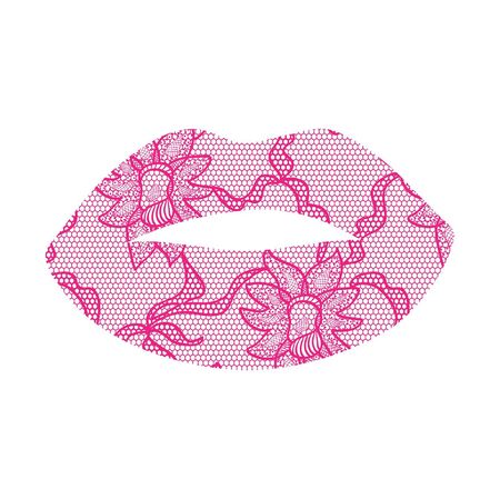 Pink lacy lips applique. May be used as decoration.のイラスト素材