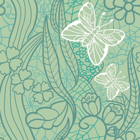 Seamless lacy pattern with flowers and butterflies  Vector illustration のイラスト素材