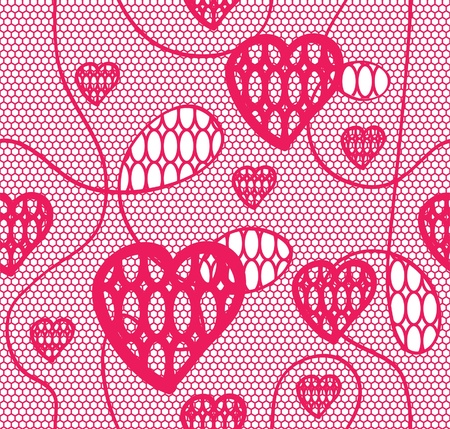 Lace seamless pattern with hearts on pink backgroundのイラスト素材
