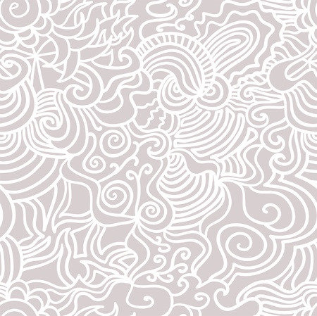 Seamless abstract hand-drawn vector pattern, waves hair backgroundのイラスト素材