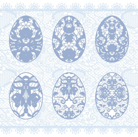 Easter set with lacy blue eggsのイラスト素材