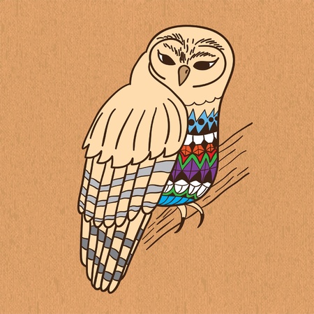 Hand drawn owl on canvas.  illustration.のイラスト素材