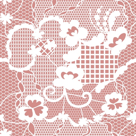 Lace white seamless pattern with flowers on pink backgroundのイラスト素材