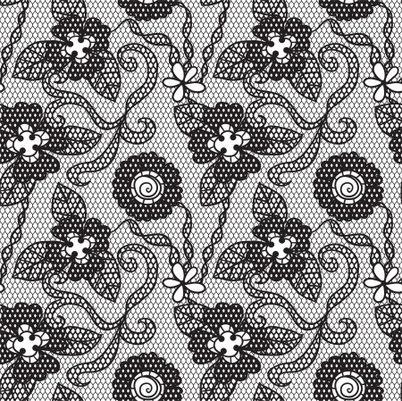 Lace black seamless pattern with flowers on white backgroundのイラスト素材