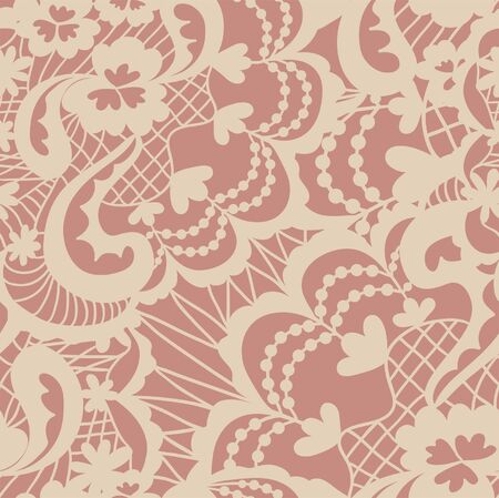 Lace seamless pattern with flowers on beige backgroundのイラスト素材