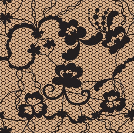 Lace black seamless pattern with flowers on white backgroundのイラスト素材