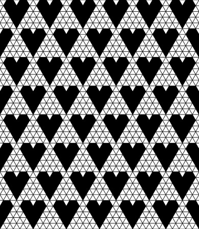 Black lace vector fabric seamless pattern with heartsのイラスト素材