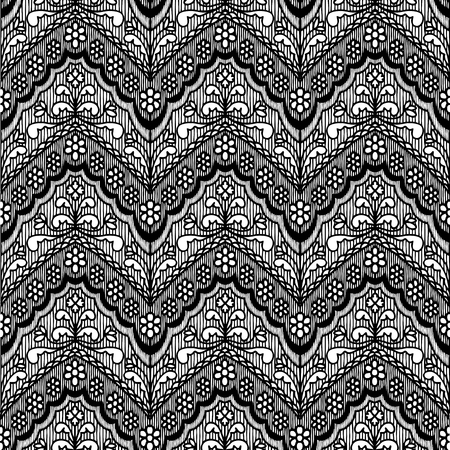 Lace black seamless pattern with flowers on white のイラスト素材