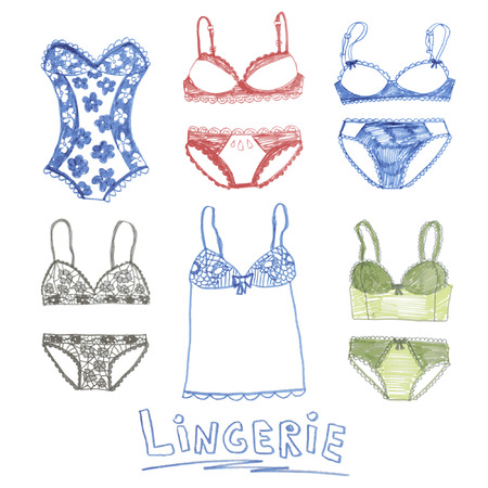 Felt-tip pen sketch  Vector illustration  Lingerie set のイラスト素材