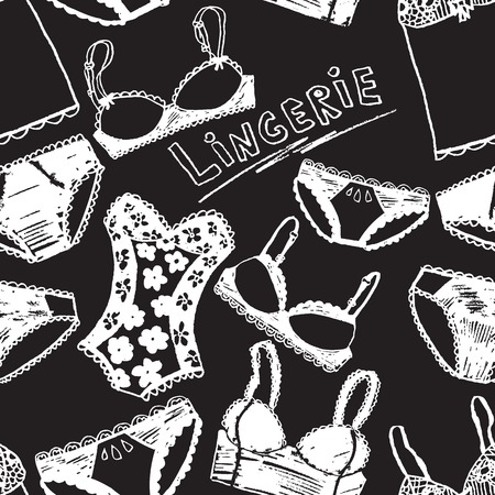Hand drawn vector sexy lingerie set.のイラスト素材