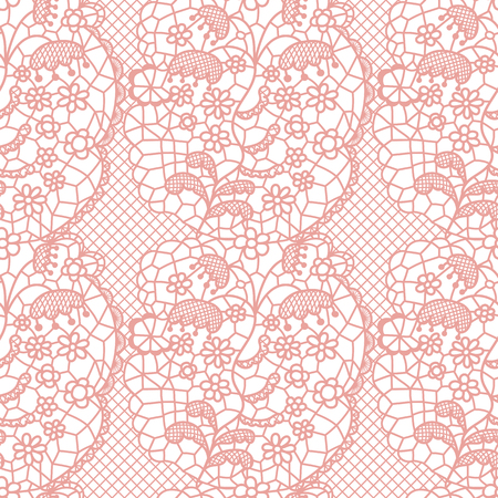 Pink lace seamless pattern with flowers on white backgroundのイラスト素材