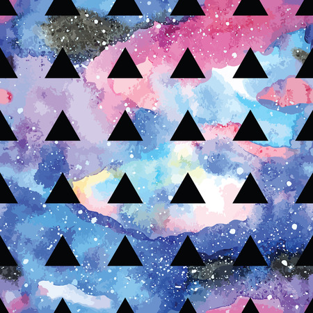 Galaxy seamless pattern with triangles and geometric shapes. Vector trendy illustration.のイラスト素材