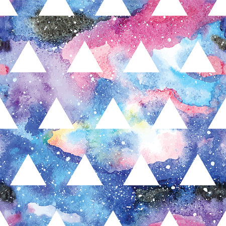 Galaxy seamless pattern with triangles and geometric shapes. Vector trendy illustration.のイラスト素材