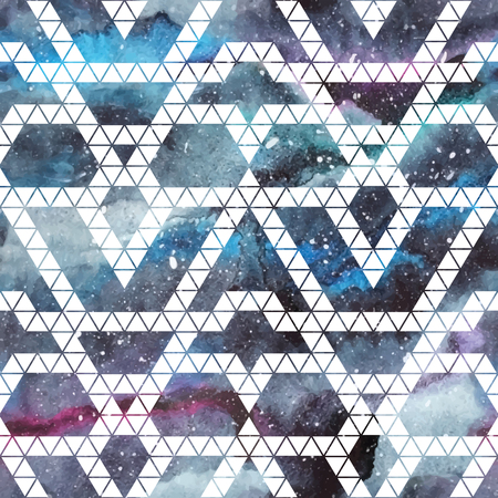 Galaxy seamless pattern with triangles and geometric shapes. Vector trendy illustration.のイラスト素材