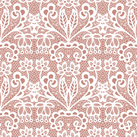 White lace seamless pattern with flowers on beige backgroundのイラスト素材
