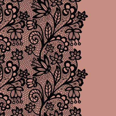 Seamless lace border. Vector illustration. Black lacy vintage elegant trim.のイラスト素材